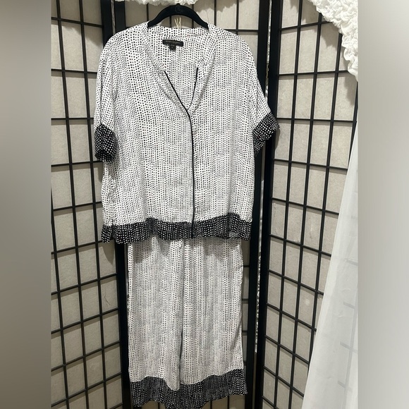 Donna Karan Black WHITE and Pink Polka Dot Sleepwear  COTTAGE CORE WOMENS SIZE L - Picture 1 of 10